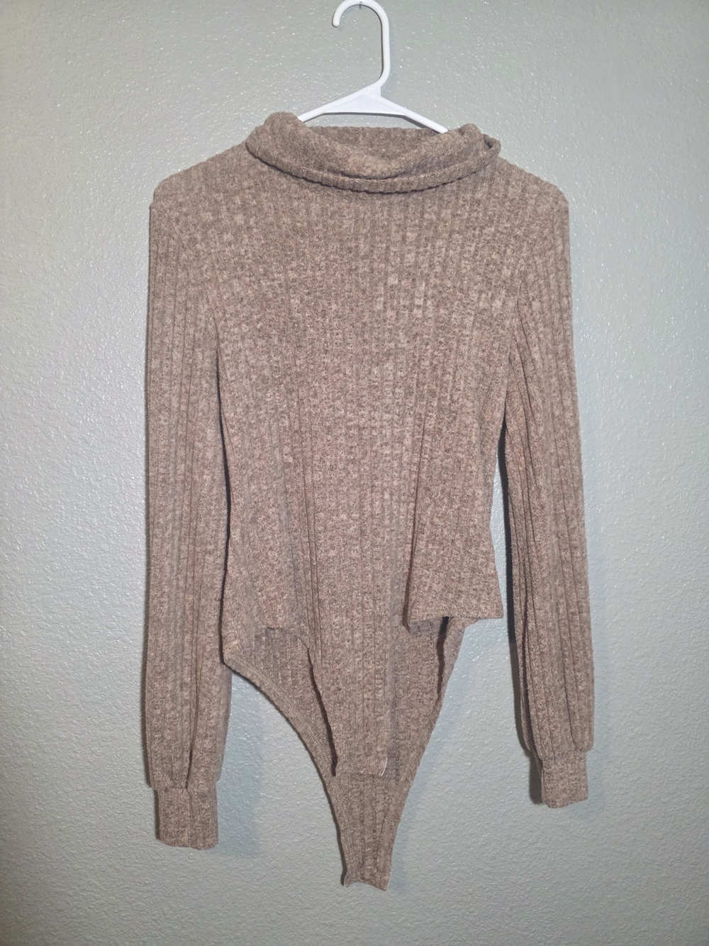 Ribbed Taupe Turtleneck Bodysuit Sweater